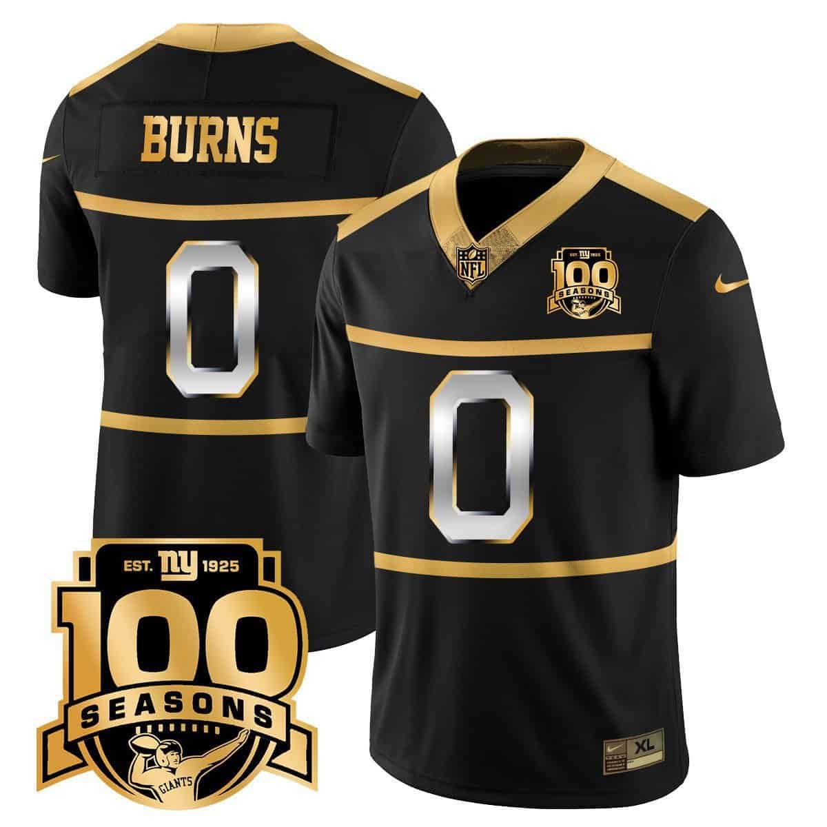 Men New York Giants #0 Burns 2024 Nike Black 100TH Season Commemorative Vapor NFL Jersey
